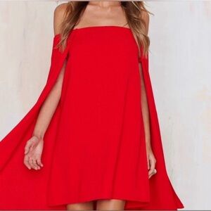 Nasty Gal Strapless Red Cape Dress